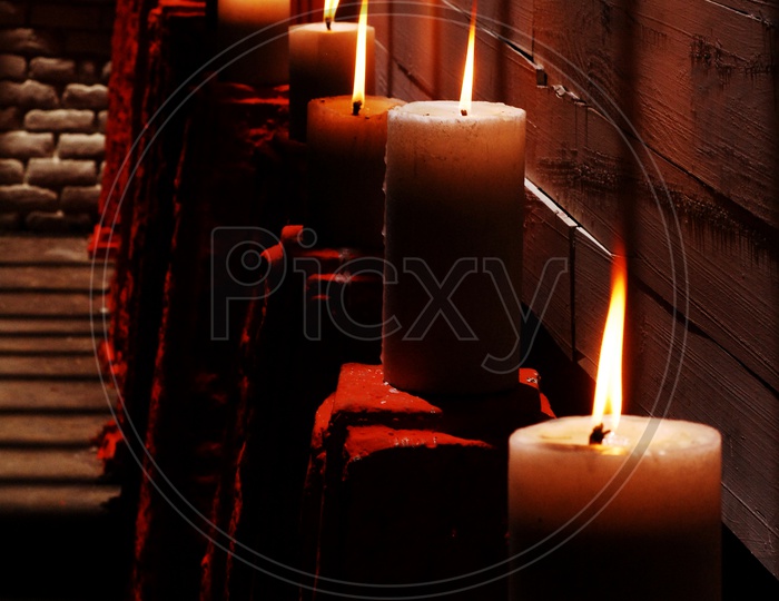 Wax candles Lighted In Dark