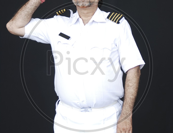 Man dressed up in a Navy Costume