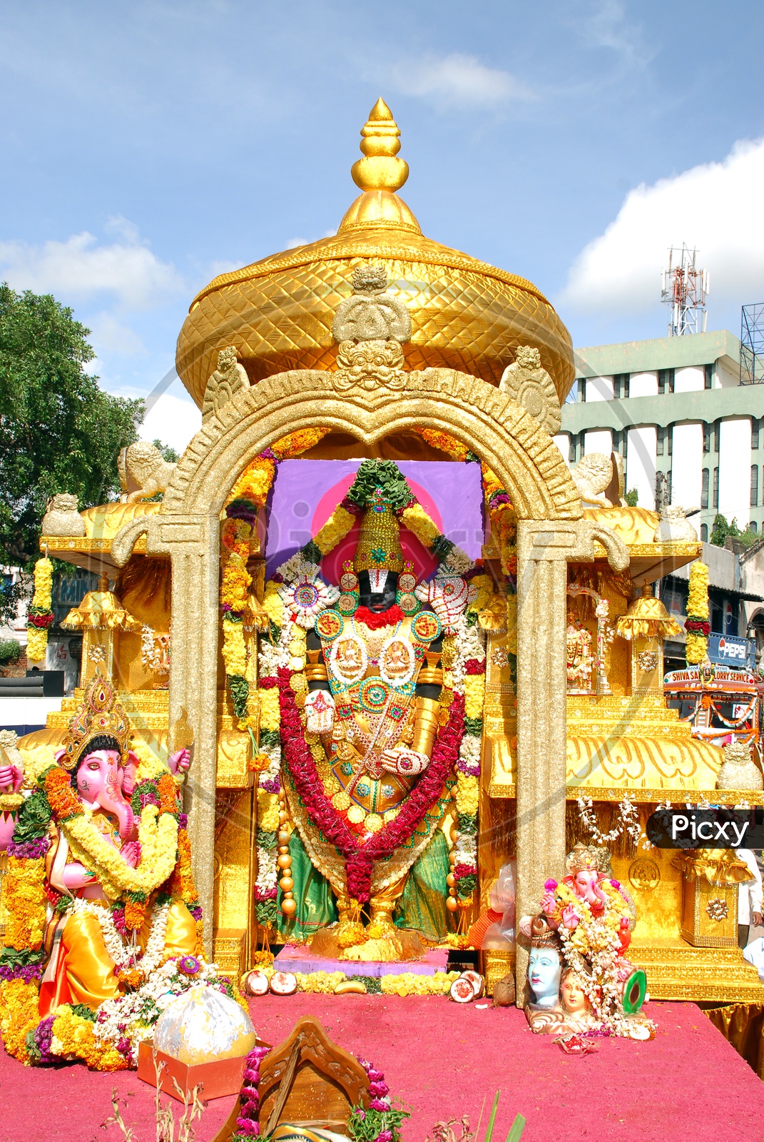 Indian Hindu God Lord Venkateshwara Temple Shrine At a Ganesh Visarrjan Procession