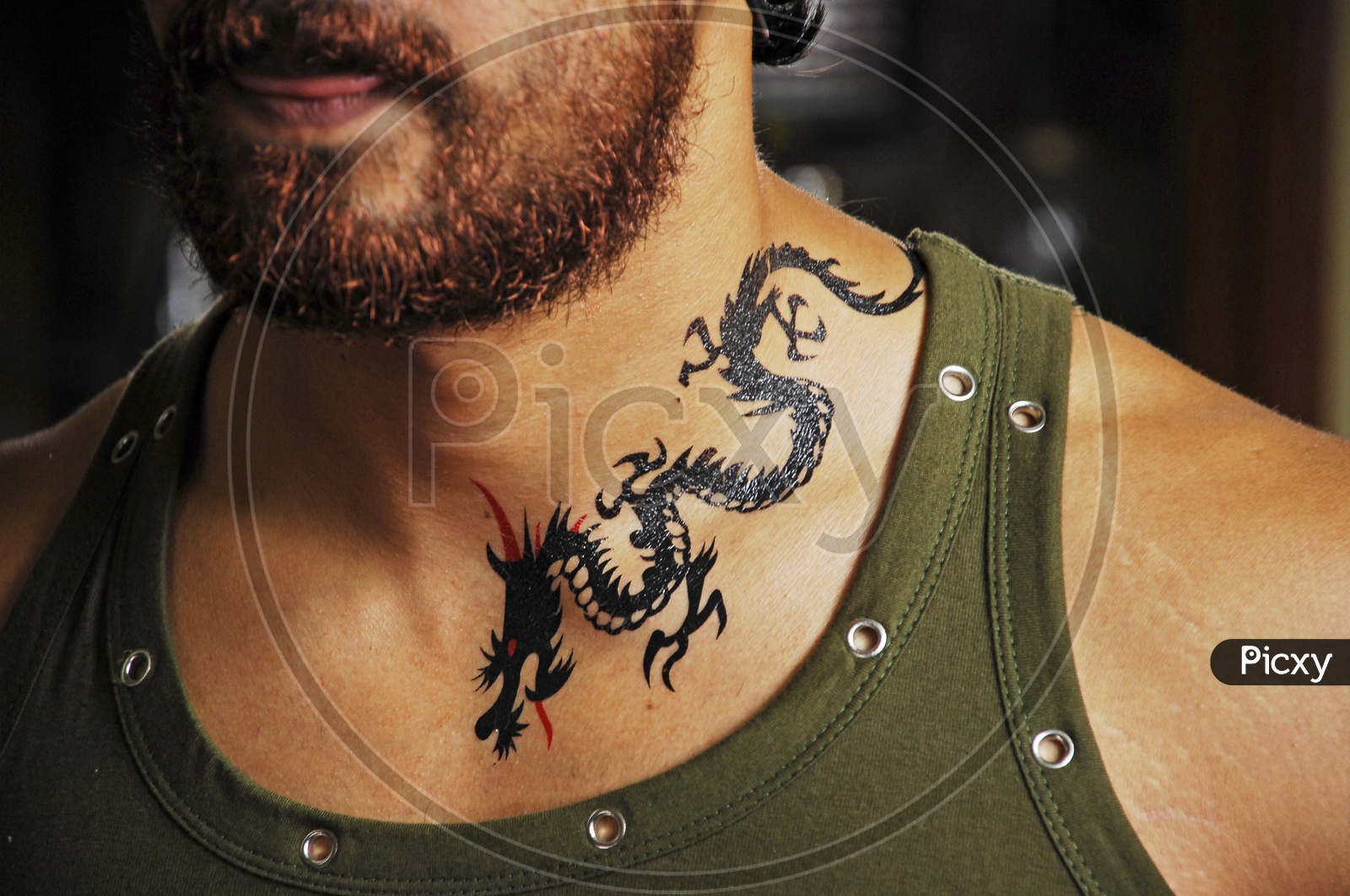 Dragon Tattoo On a Man Neck