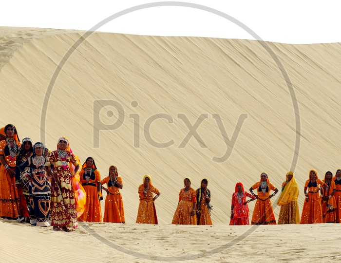 Tribal women dressed up in traditional Rajasthani costume