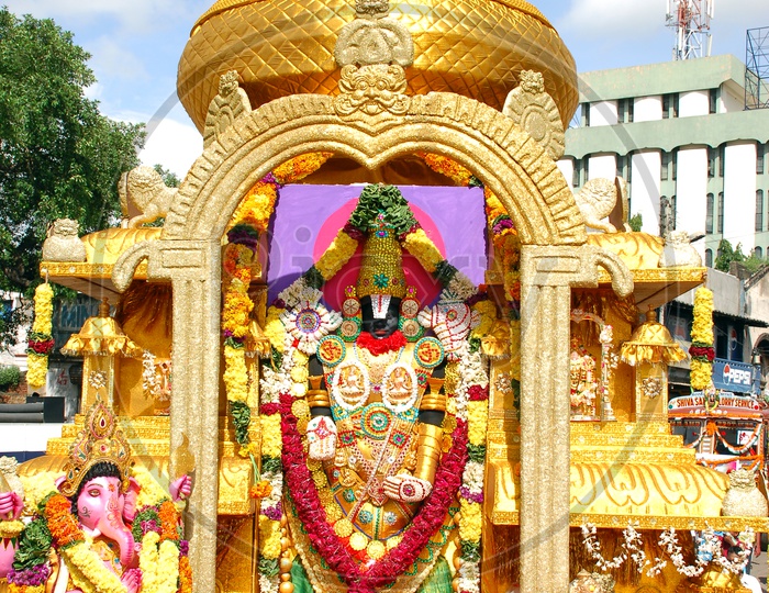 Indian Hindu God Lord Venkateshwara Temple Shrine At a Ganesh Visarrjan Procession