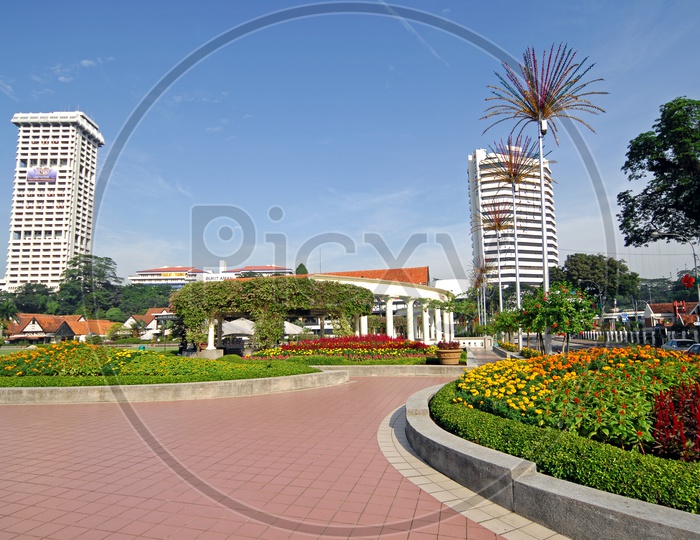 Flower Gardens On Road side In Kuala lumpur City