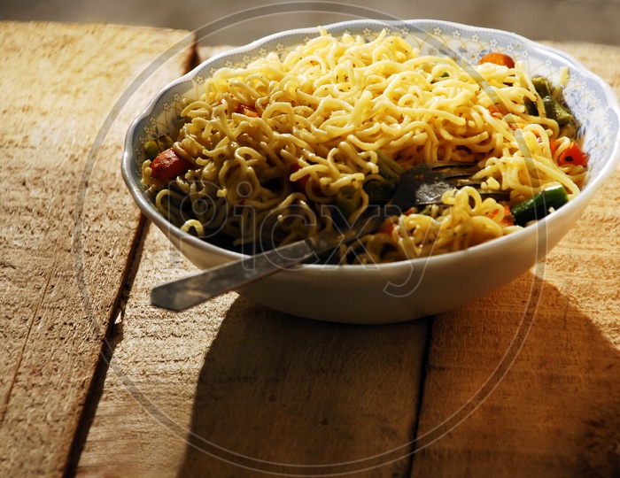 Instant Noodles prepared In a Pan