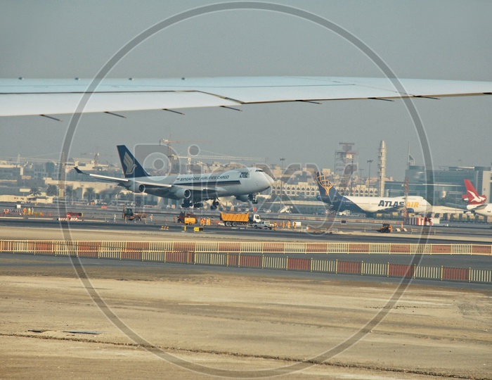 Flights taking off at Dubai International airport