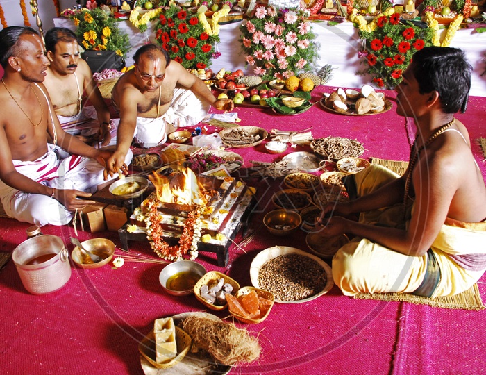 Hindu Priests Performing  Homam