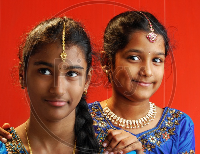 Indian girls wearing jewellery