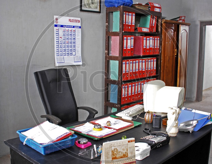 Government office room With Table And Book Shelf