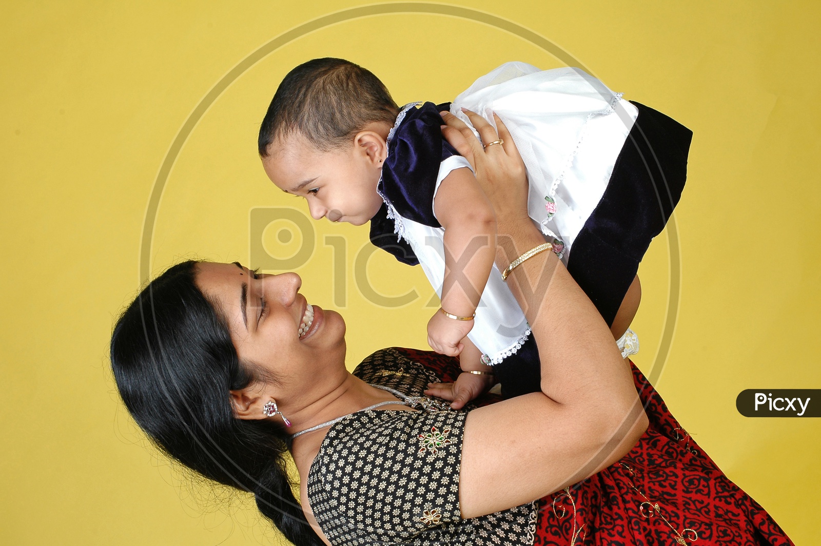 Mother and Baby girl in black and white frock