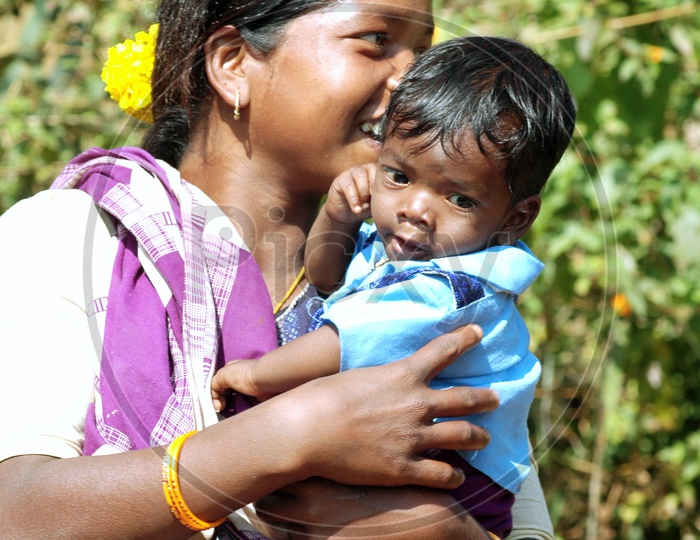 Tribal woman with her child