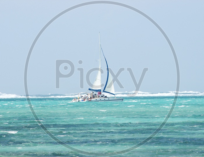 Sailing boat at the beach in Mauritius