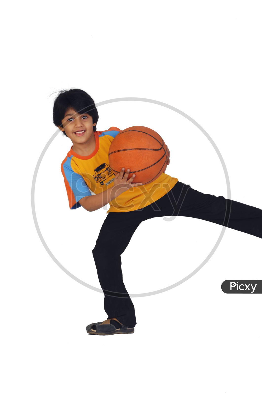 Indian child boy in fancy dress costume of basketball player with basket  ball ; India ; Asia ; MR#499 Stock Photo - Alamy
