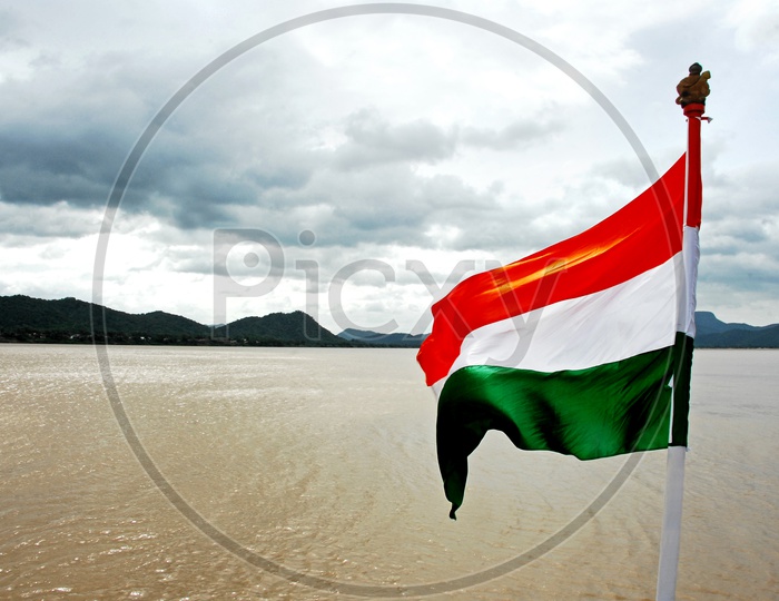Indian Flag with river in the background