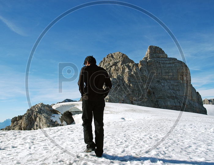 A man walking on the snow