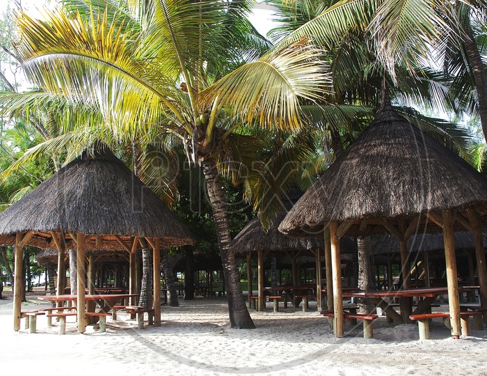Shelter huts in a resort