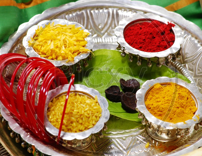 Indian Hindu Pooja Plates Or Pooja Thali