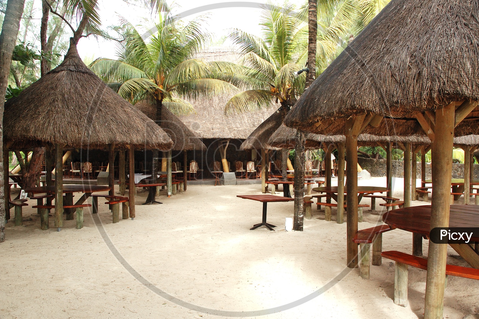 Huts in the resort by the beach