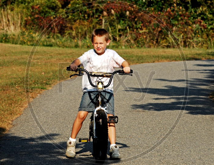 An American boy riding bicycle