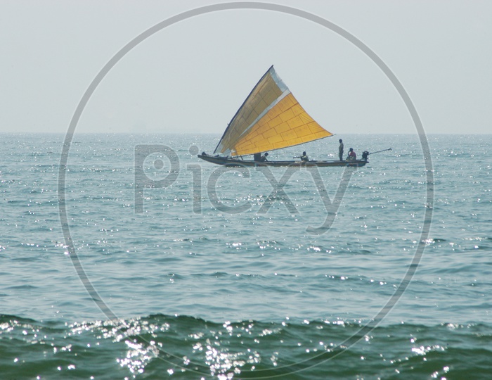 Fishermen in a boat in the sea