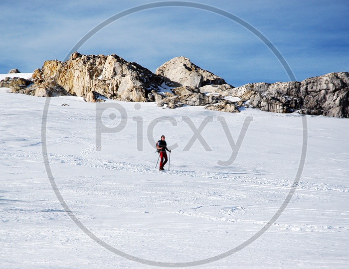 Skier skiing in the Swiss Alps