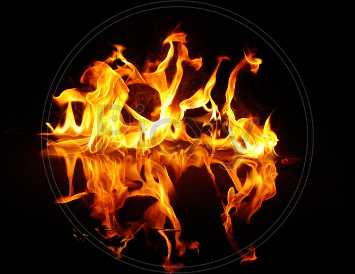 Fire, Flames and its reflections with black background