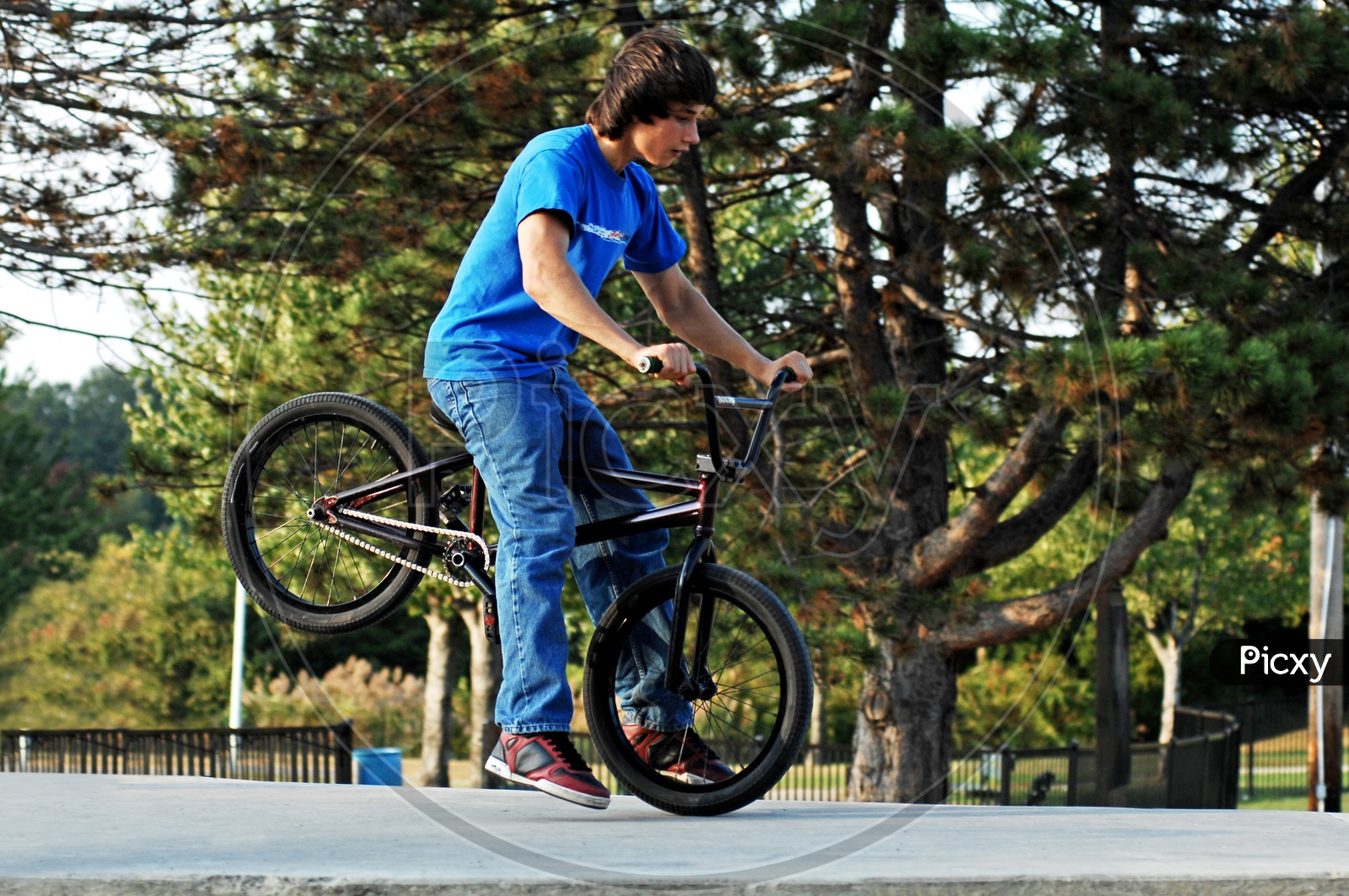 A Young boy riding BMX