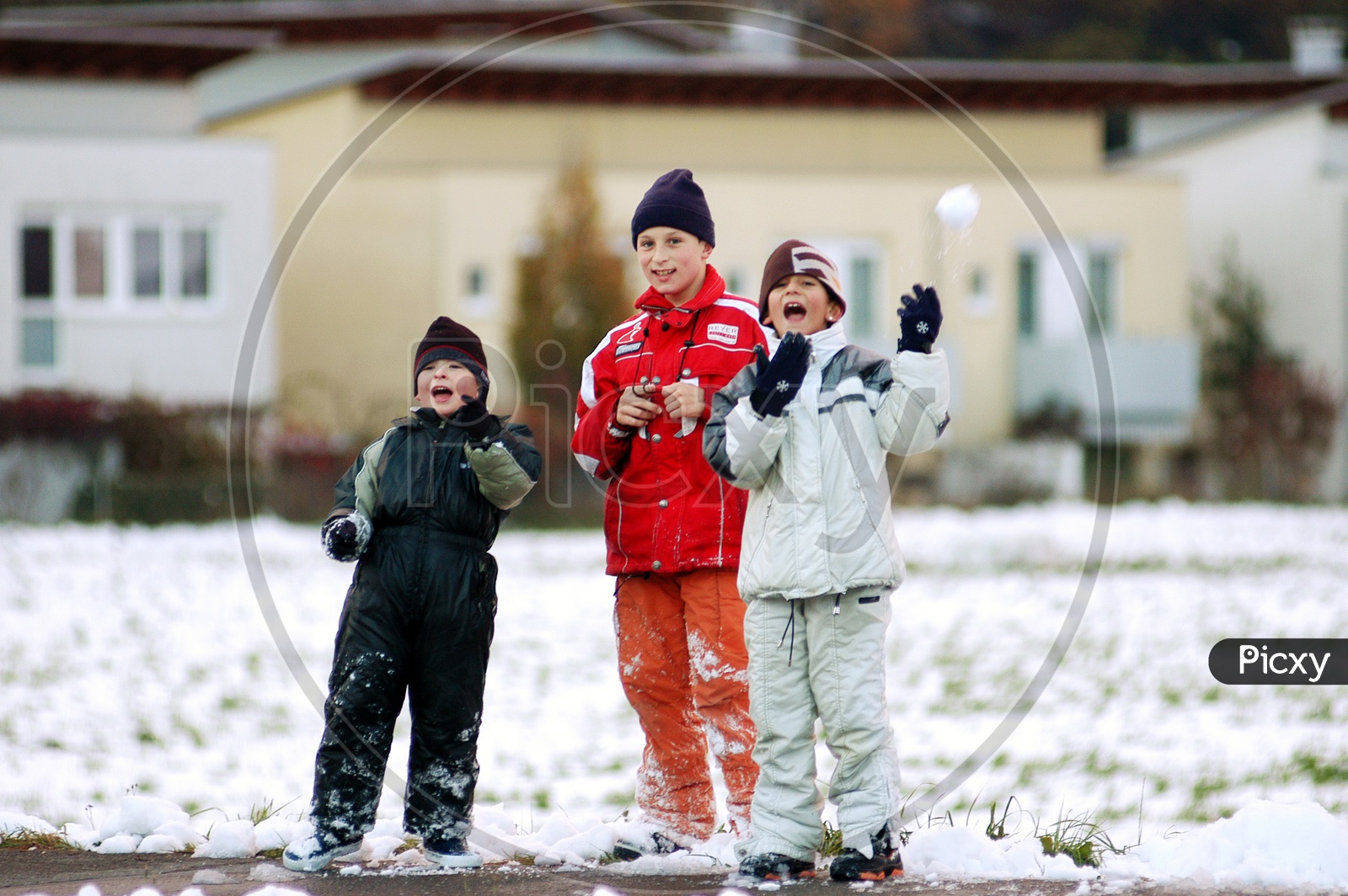 Children playing during snow