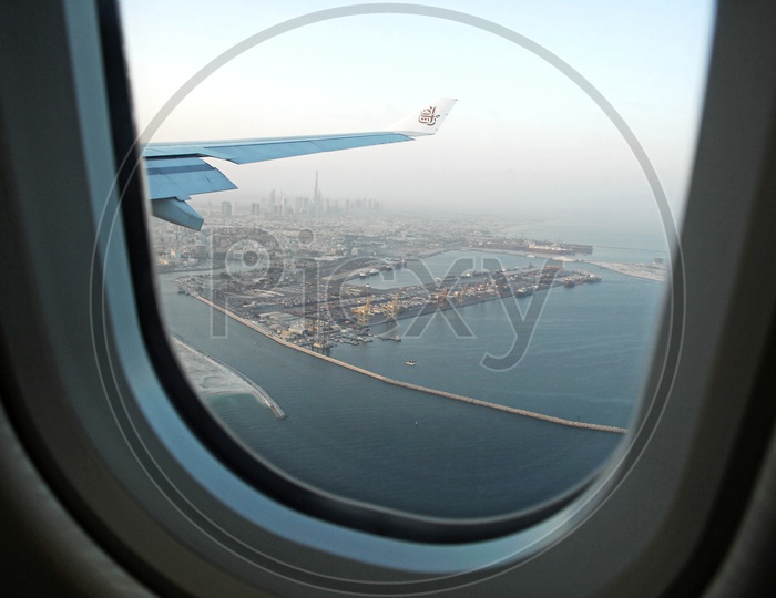 Dubai in Aerial View captured from flight window