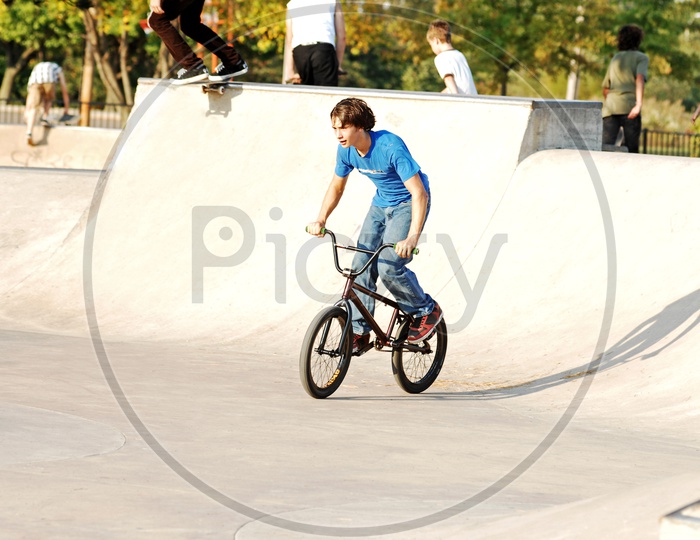 A boy riding BMX bike