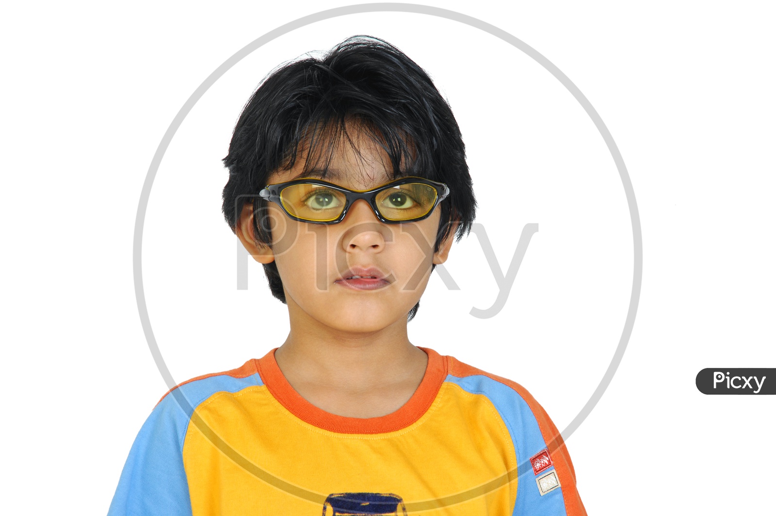 An Indian boy with specs in white background