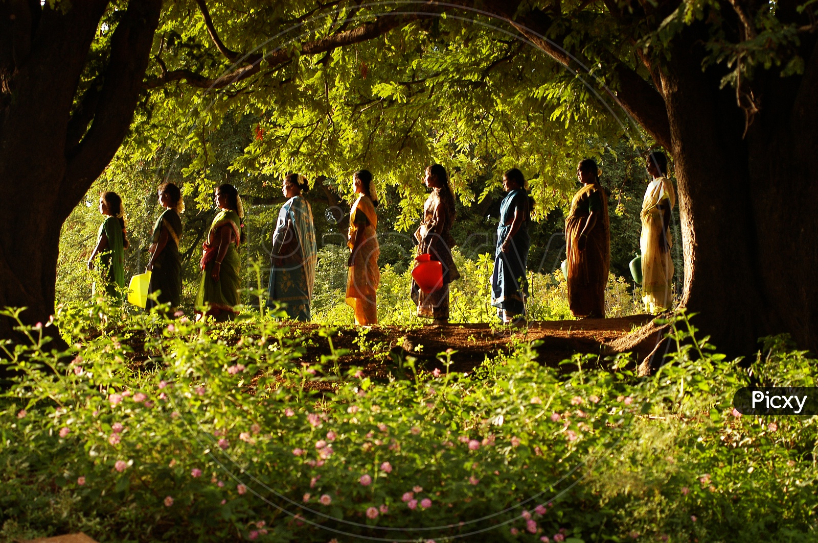 Indian rural women waiting to carry water in a queue