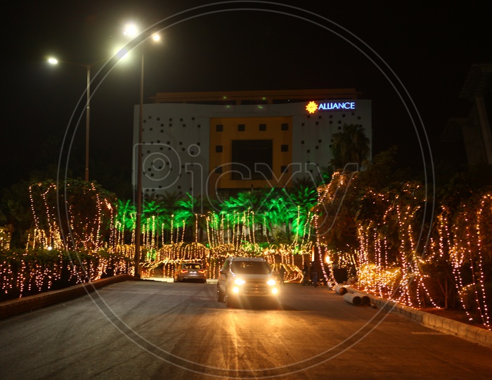 Street Decorated With Led Serial Lights