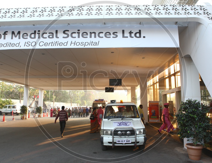 Ambulance Standing at  a Hospital Entrance