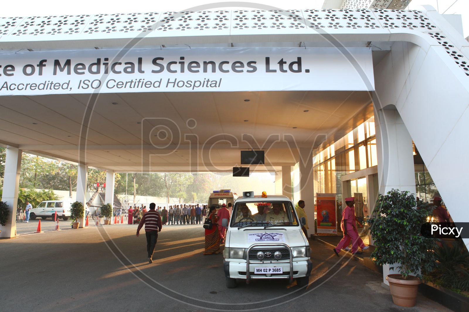 Ambulance Standing at  a Hospital Entrance