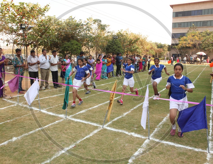 Young Girls Participating in School Athletic Meet  or Sports Day