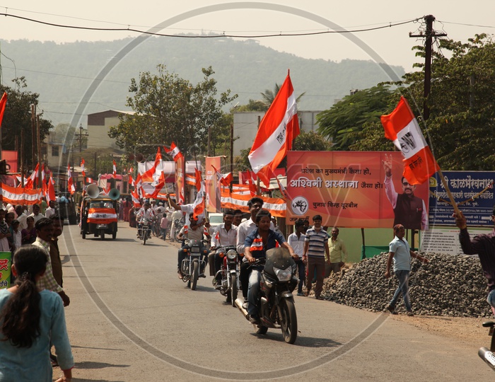Political Party Rally With Party Flags