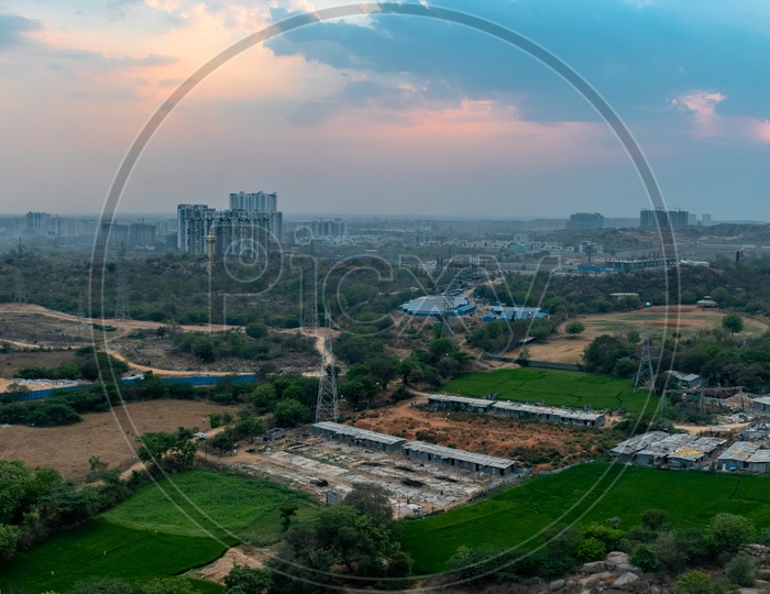 Panorama view of city from Khajaguda hills, Manikonda, Hyderabad.