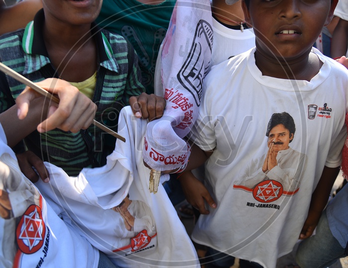 Kids Wearing Janasena Party Tshirts During Campaign