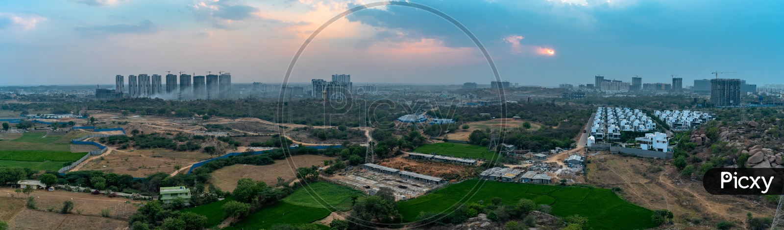 Panorama view of city from Khajaguda hills, Manikonda, Hyderabad.