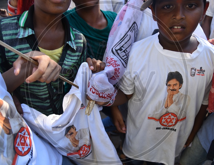 Kids Wearing Janasena Party Tshirts During Campaign
