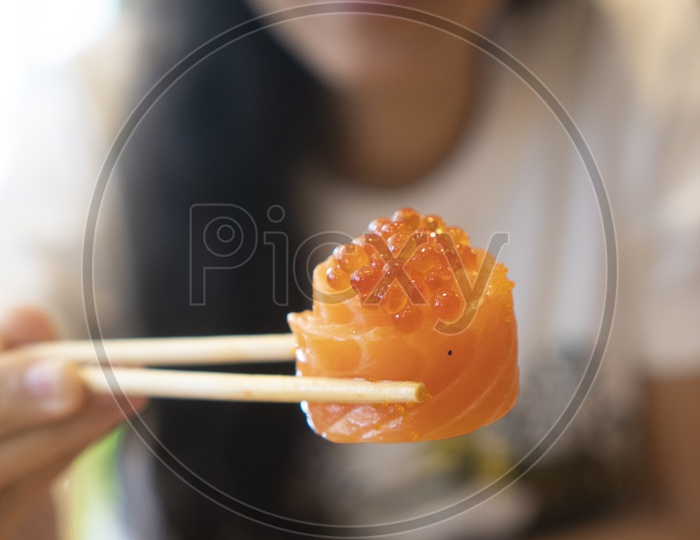 Salmon Roe Sushi , A Fresh Sea food . Japanese food
