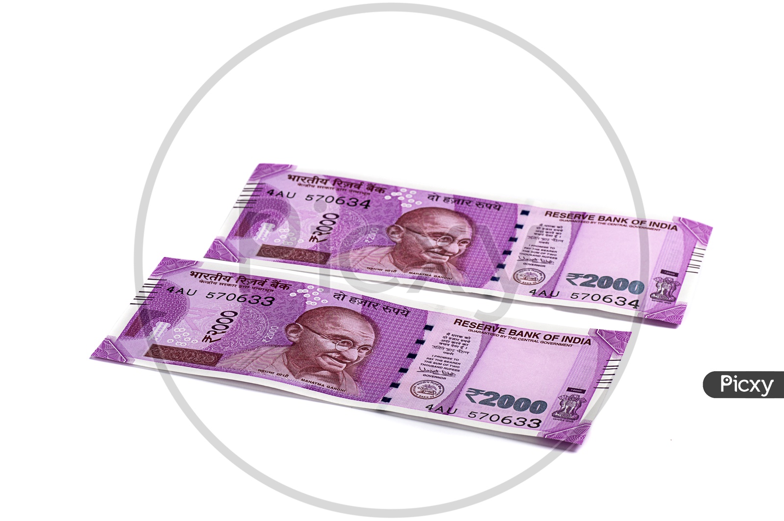 Indian New Currency Note Of 2000 Rupees On An Isolated White Background