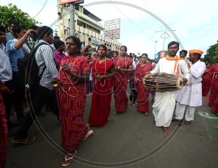 Indian Traditional Musicians On the Hindu God Processions On Streets Of India