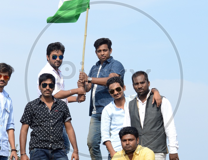 Young Indian People With Indian National Flag ( Tri-Color ) Celebrating Independence Day