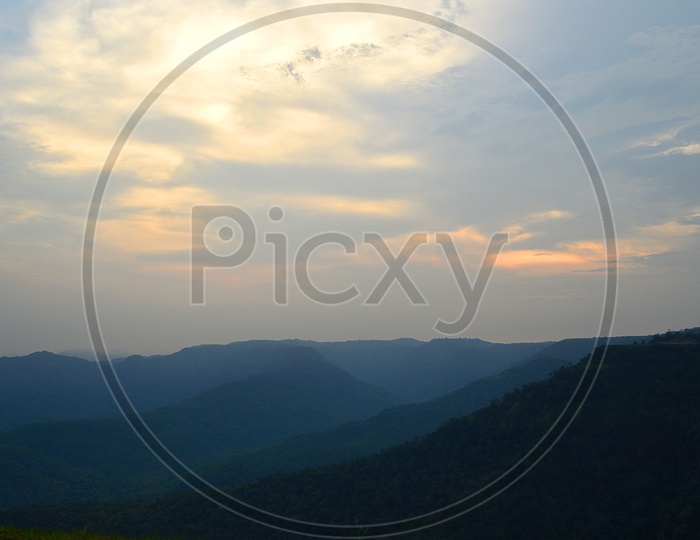 Landscape of mountains during the sunset
