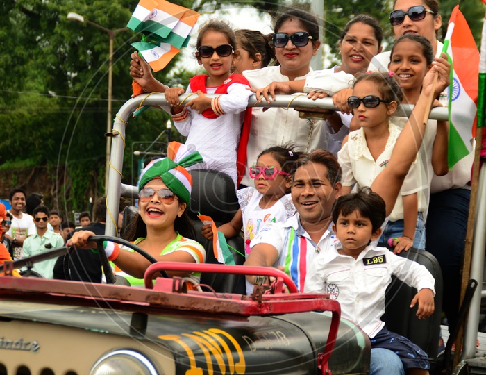 Young Indian People With   Indian National Flag ( Tri-Color ) Celebrating Independence Day