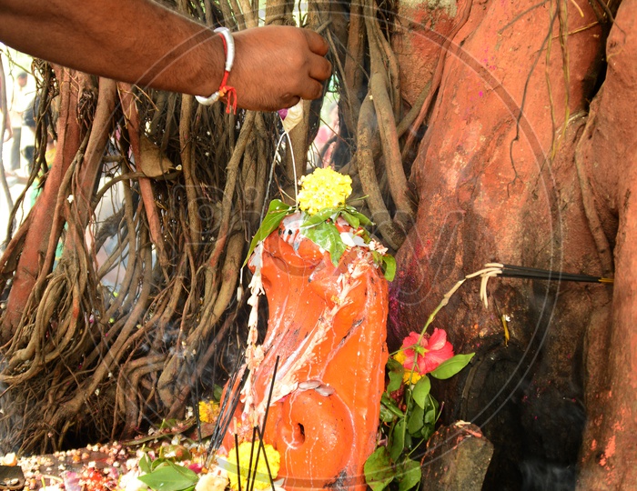 Statue of Hindu Snake God during worship