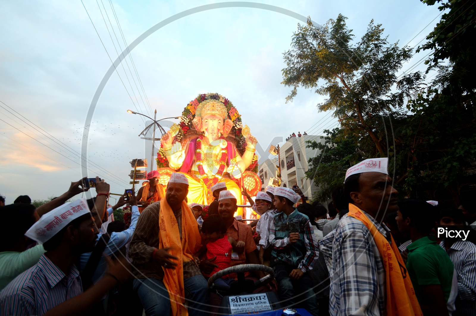 Indian Hindu God Lord Ganesh Procession On The Streets