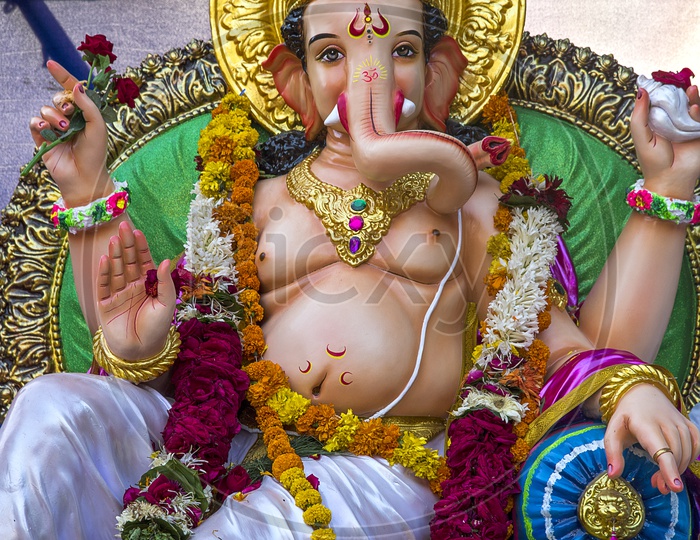 Indian Hindu God Procession Of Lord Ganesh On Ganesh Chathurdhi Festival