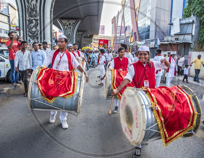 Great Maratha Dol Tasha by Young Indians As a  Celebration Of Ganesh Procession on Ganesh Chathurdhi By Playing Drums on the Streets Of India